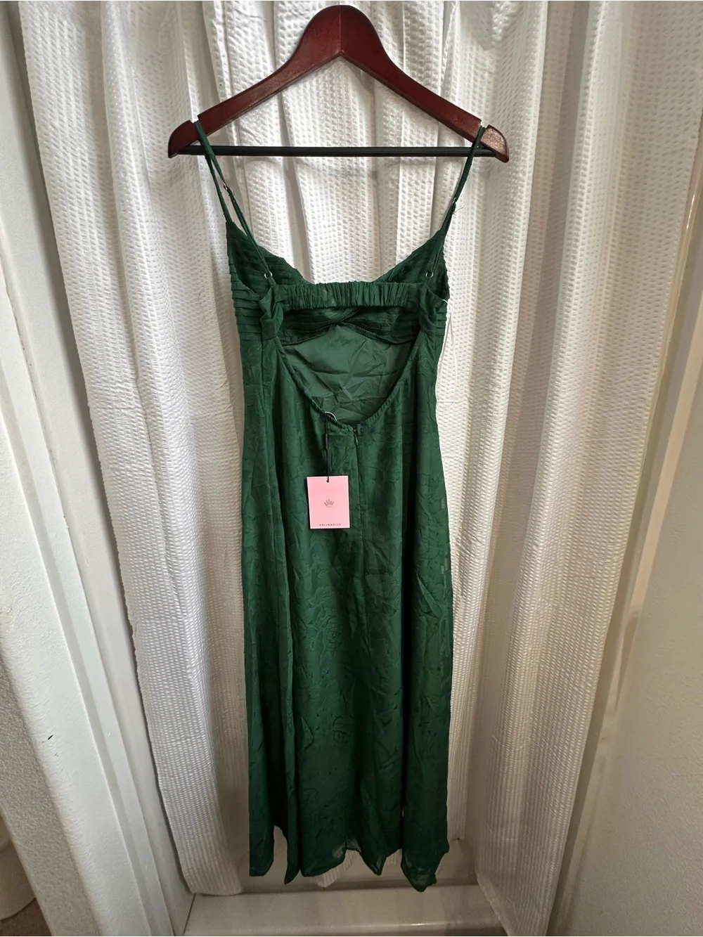 Hello Molly Dark Green Slip Midi Dress with Ruched Bodice